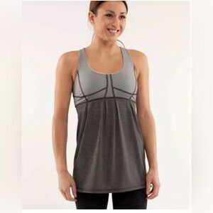 Lululemon Run Your Heart Out Tank Gray Stripe Top Cinch Hem Pleated Sz 6